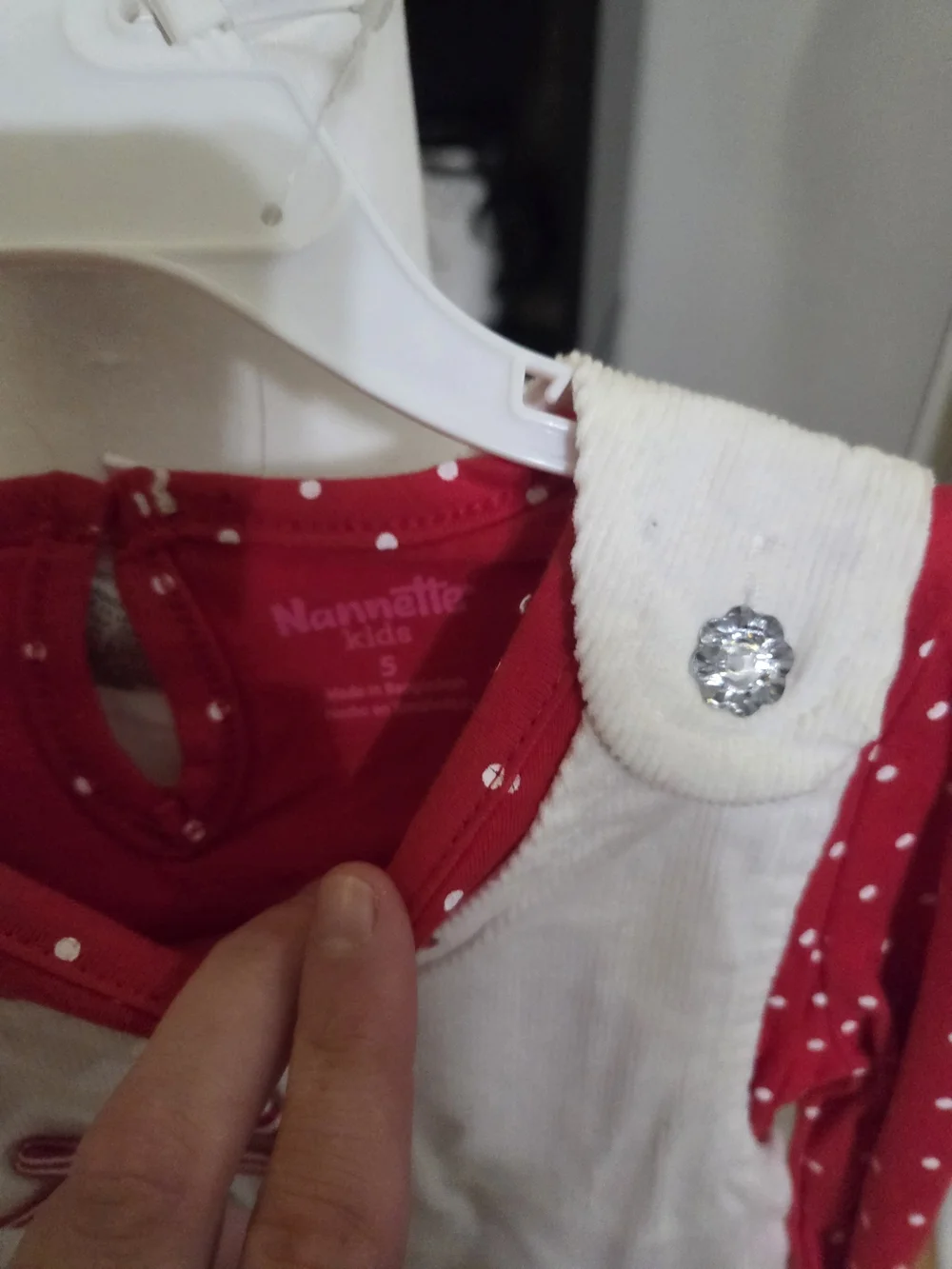 **nwt W/stain*Nannette White Dress with Green Christmas Tree & Red Polka Dot Top